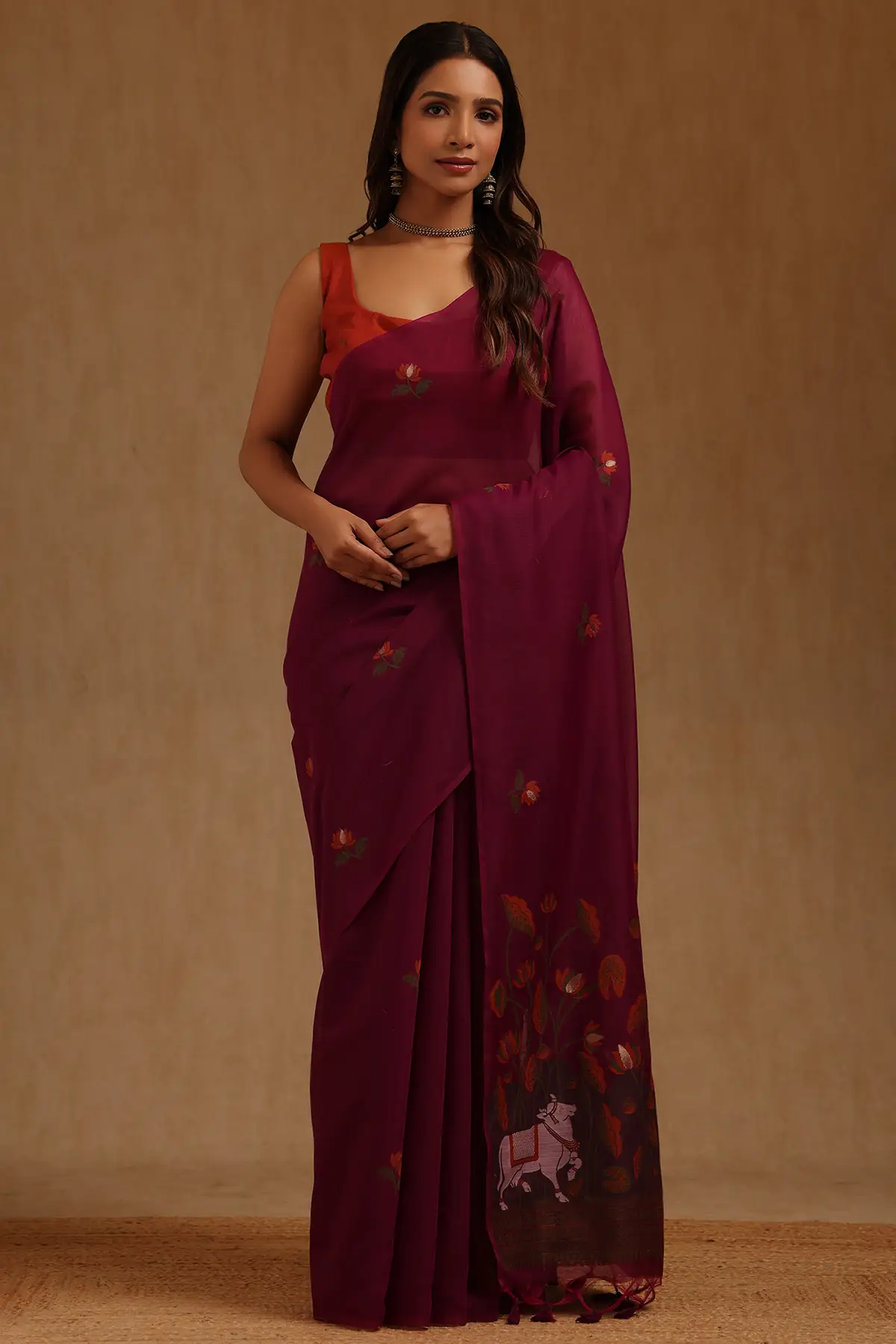 Magenta Chanderi Woven Design Saree